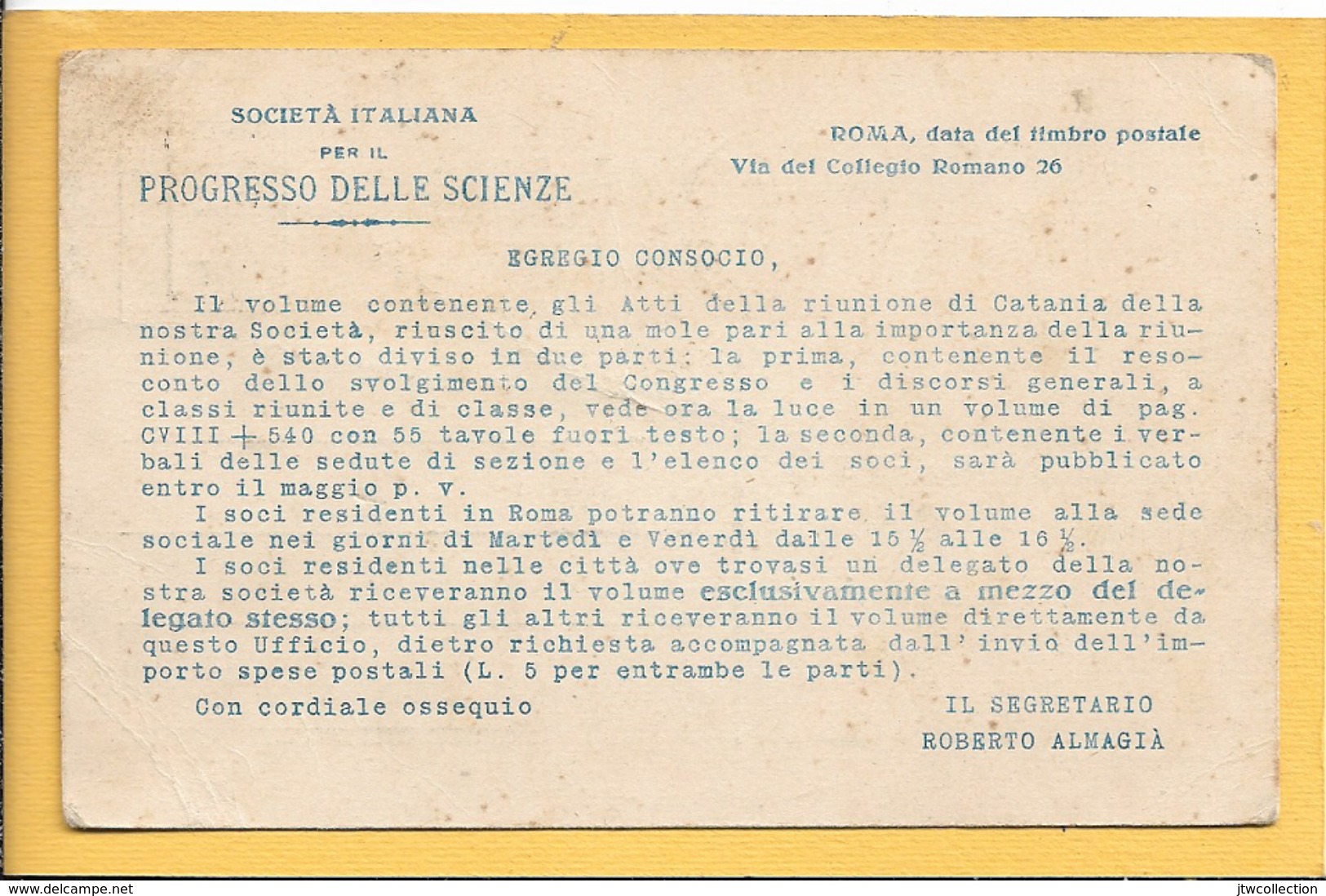 Società Italiana Per Il Progresso Delle Scienze - Roma - Piccolo Formato - Viaggiata - Pubblicitari