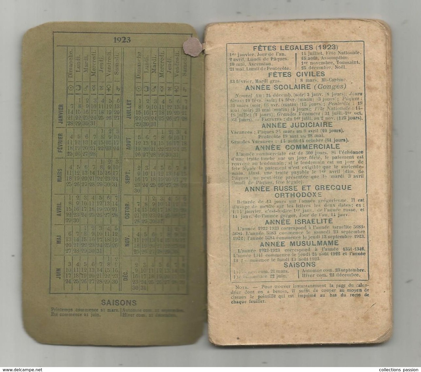 Carnet , Calendrier 1923 , La Poste... , Librairie Hachette , 5 Scans , Frais Fr : 1.95&euro; - Small : 1921-40