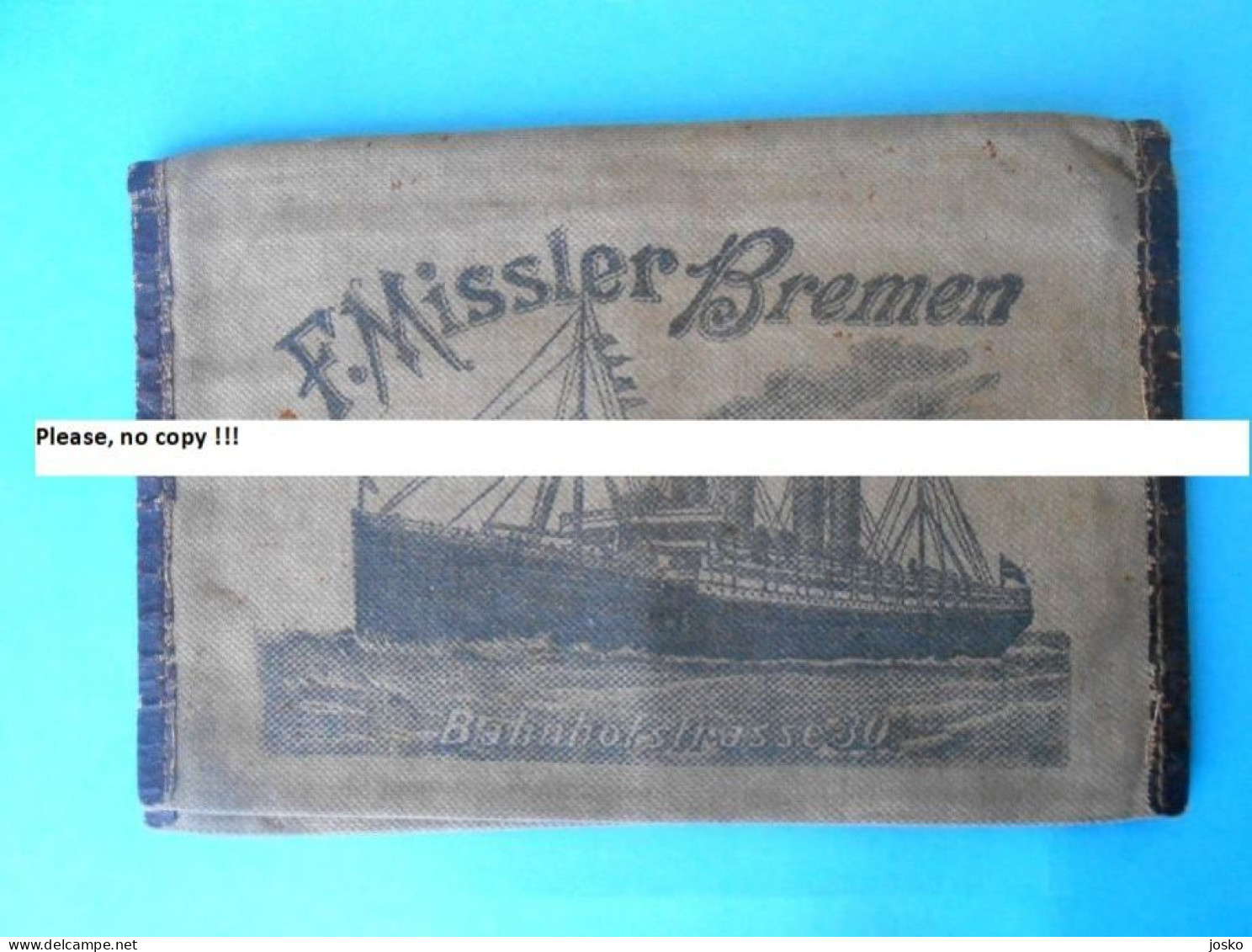 F. MISSLER - BREMEN Germany Antique Canvas Emigrants Ticket And Passport Wallet Late 1800's & Early 1900's * Ship Schiff - Sonstige & Ohne Zuordnung