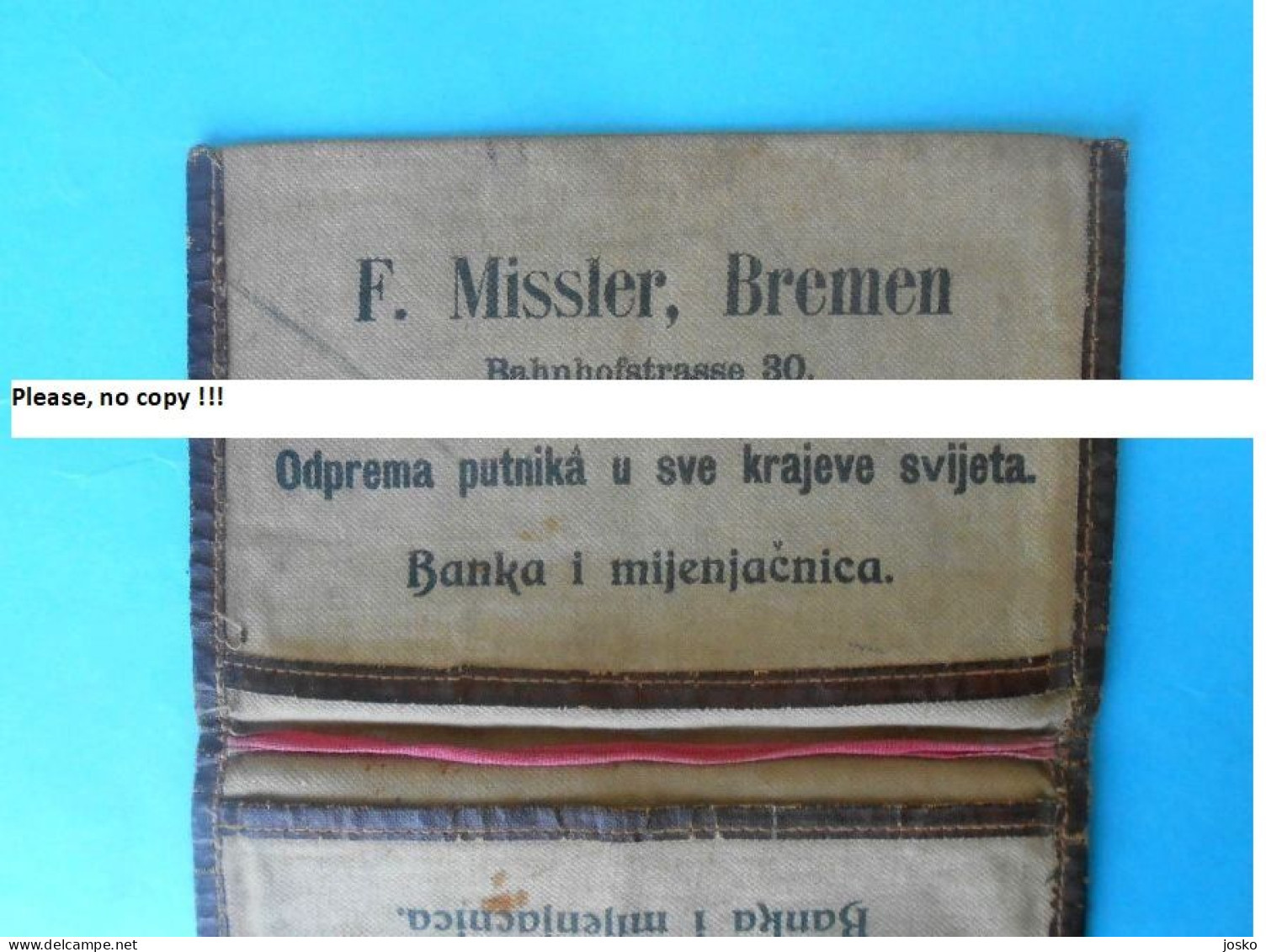 F. MISSLER - BREMEN Germany Antique Canvas Emigrants Ticket And Passport Wallet Late 1800's & Early 1900's * Ship Schiff - Other & Unclassified