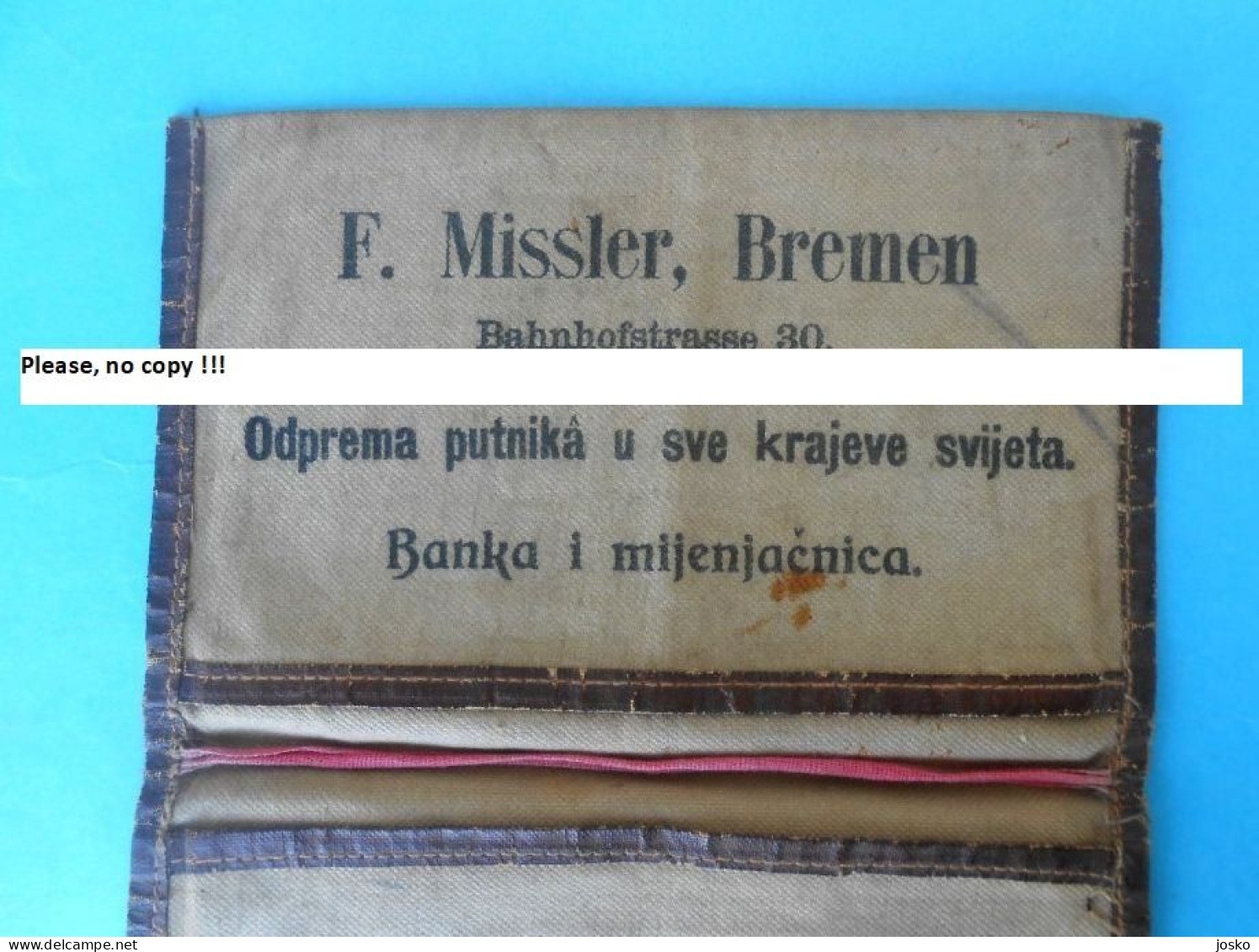 F. MISSLER - BREMEN Germany Antique Canvas Emigrants Ticket And Passport Wallet Late 1800's & Early 1900's * Ship Schiff - Other & Unclassified