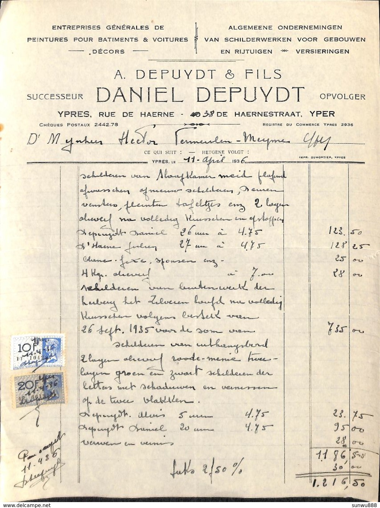 Daniel Depuydt, Ypres, 1936, Schilderwerken - 1900 – 1949