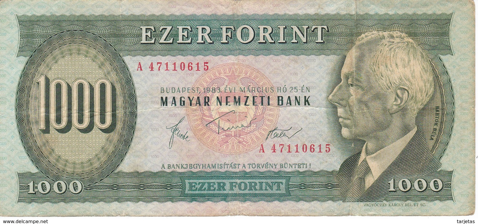 BILLETE DE HUNGRIA DE 1000 FORINT DEL AÑO 1983  (BANKNOTE) RARO - Hungría