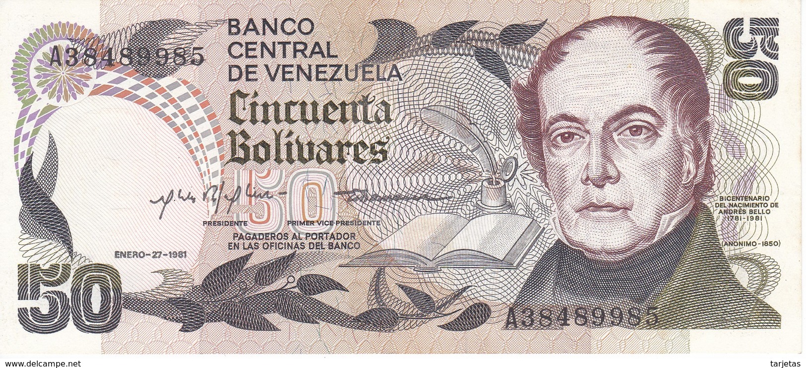 BILLETE DE VENEZUELA DE 50 BOLIVARES DEL AÑO 1981 CALIDAD EBC (XF) (BANKNOTE) - Venezuela