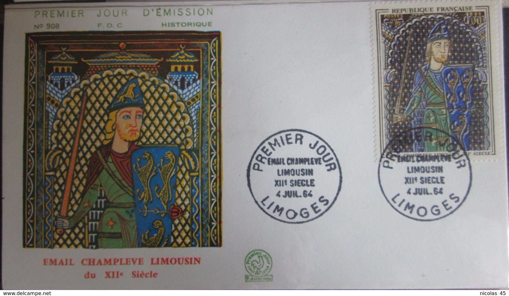 Enveloppe FDC 508 - 1964 - Email - Format Tableau - Limousin - YT 1424 - Limoges - 1960-1969