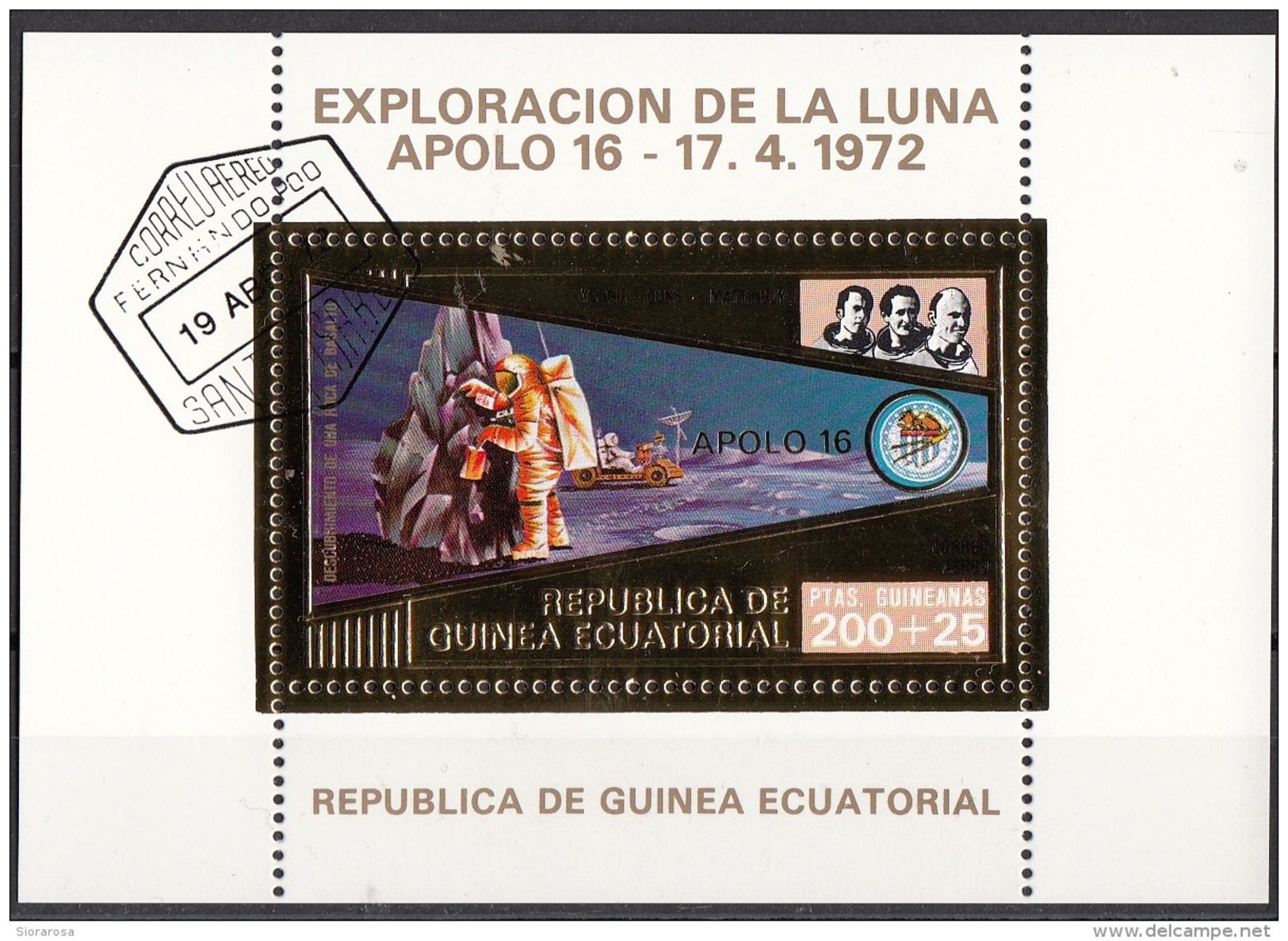 Bf. 64 Guinea Equatoriale 1973 Apollo 16 Gold Art Sheet Astronauti Duke Young Mattingly  Perf. - Guinée Equatoriale