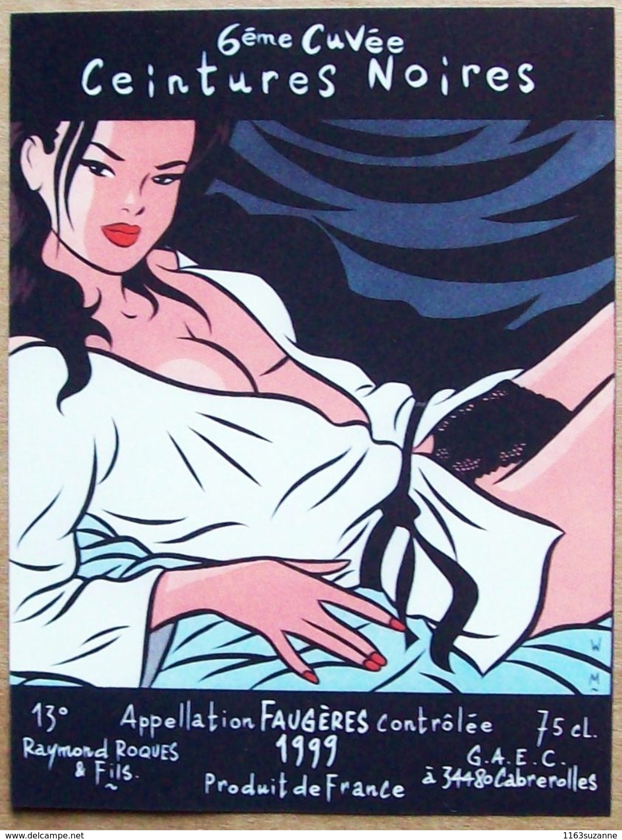 Etiquette De Vin (sérigraphie) Par WALTER MINUS : Ceintures Noires - 6ème Cuvée (1999) - Illustrateurs W - Z