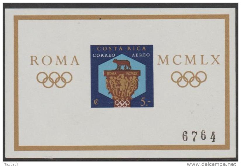 *~* MAKE AN OFFER *~* -  COSTA RICA - 1960 Olympic Games  IMPERF Souvenir Sheet. Scott C313. MNH ** - Costa Rica