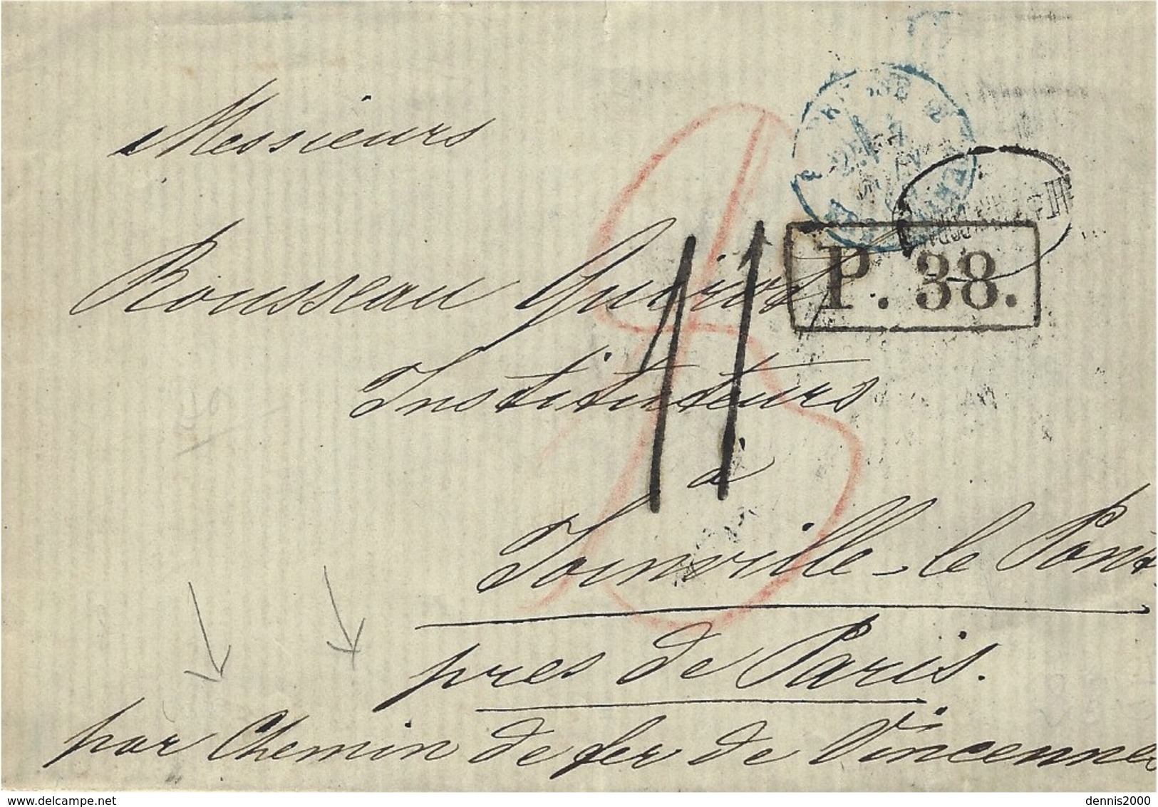 1869 -lettre En Port Du De Moscou -taxe 11  (+8 Rouge T &T ) + Marque D´échange P. 38 . Encadrée - Covers & Documents