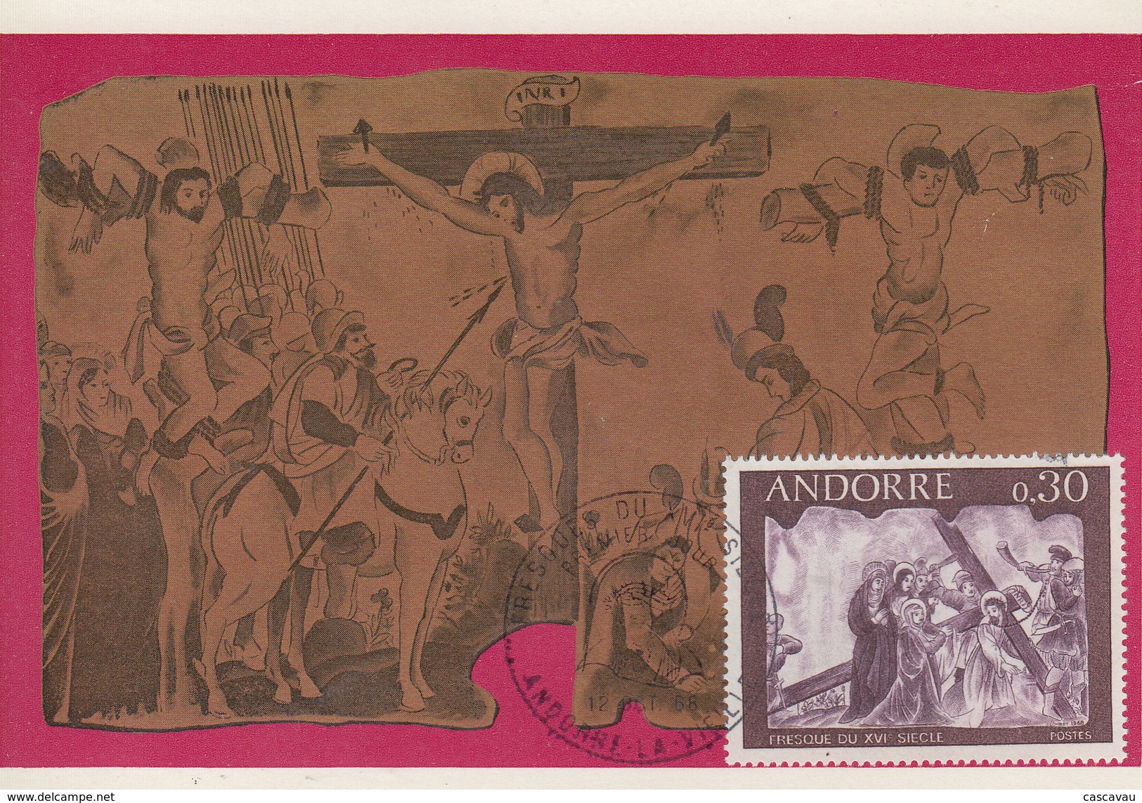 Carte  Maximum  1er  Jour  ANDORRE   Fresque  Du  XVIéme  Siécle   1968 - Maximumkaarten