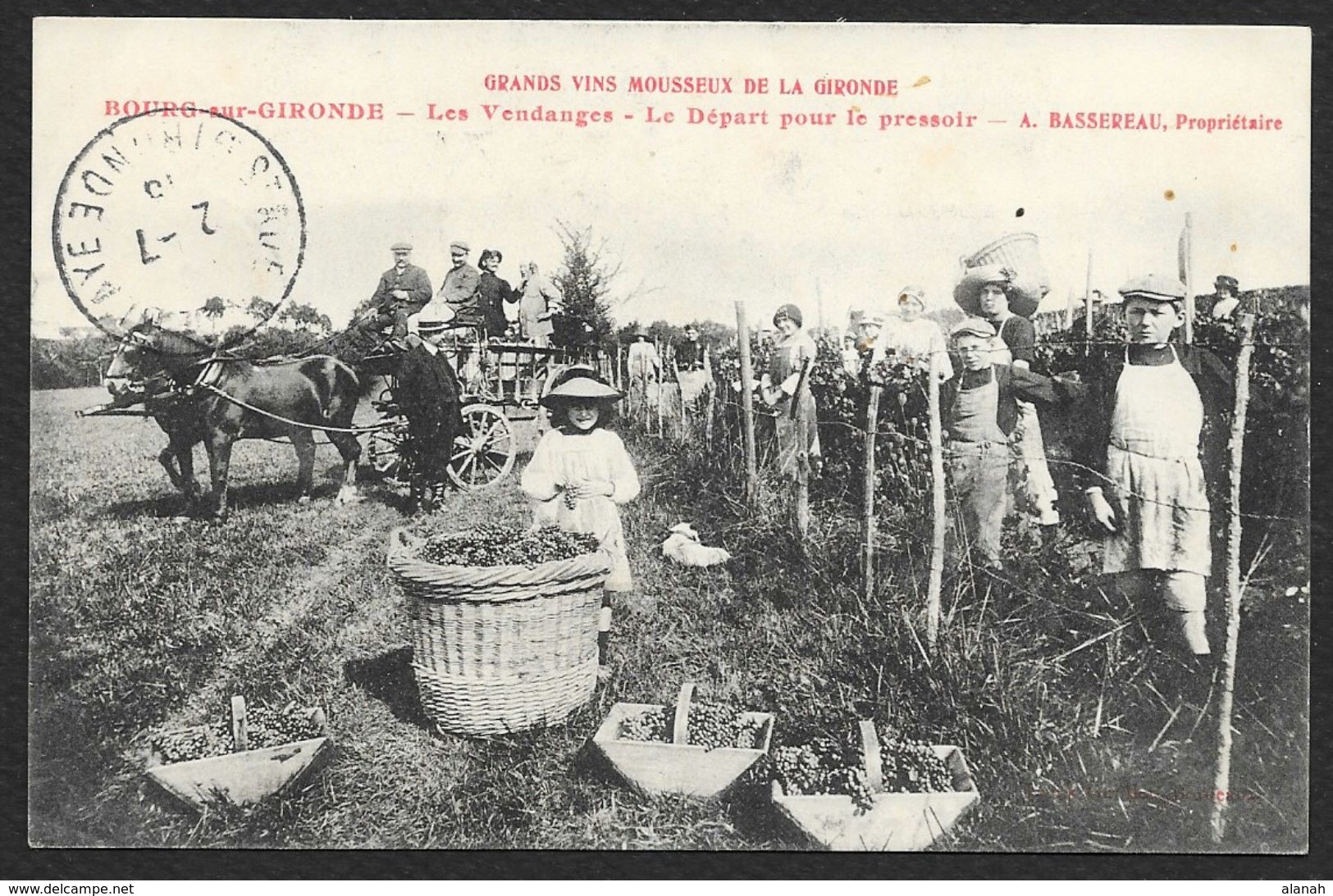 BOURG Sur GIRONDE Rare Vendanges Pressoir Bassereau Attelage (Guillier) Gironde (33) - Autres & Non Classés