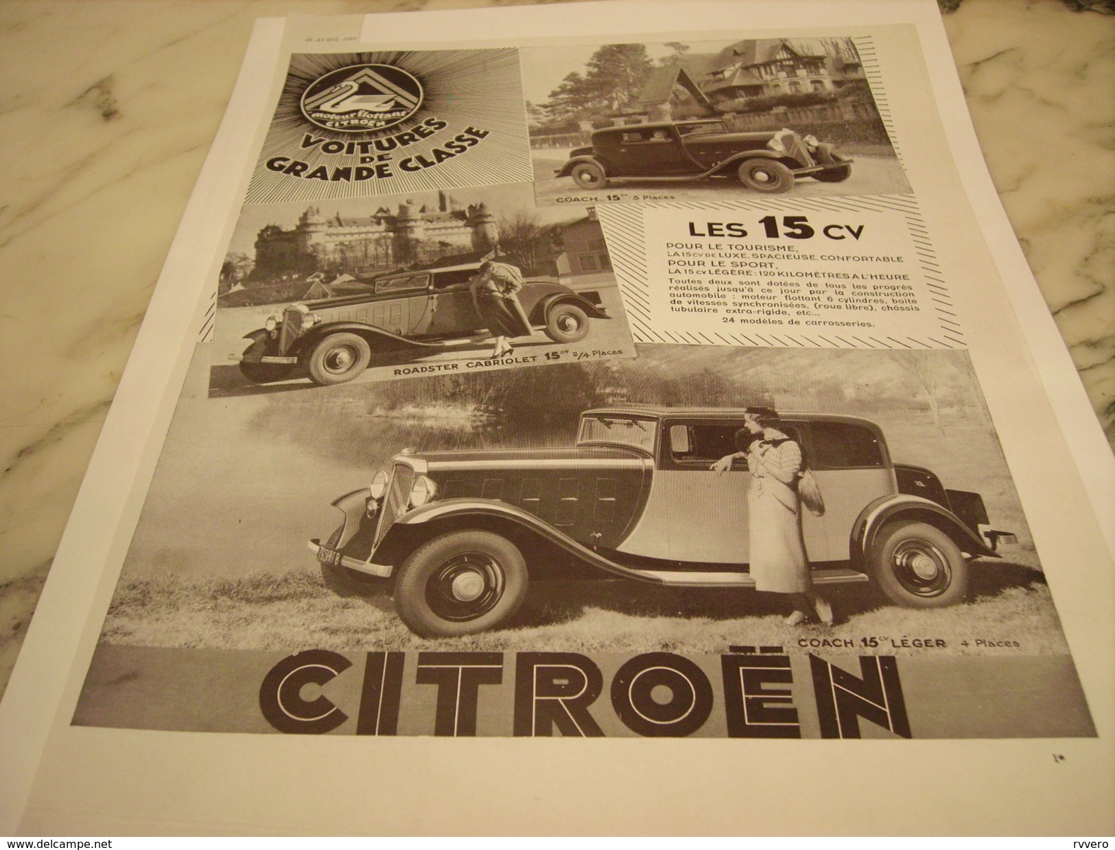 ANCIENNE PUBLICITE VOITURE GRANDE CLASSE 15 CV CITROEN  1933 - Voitures