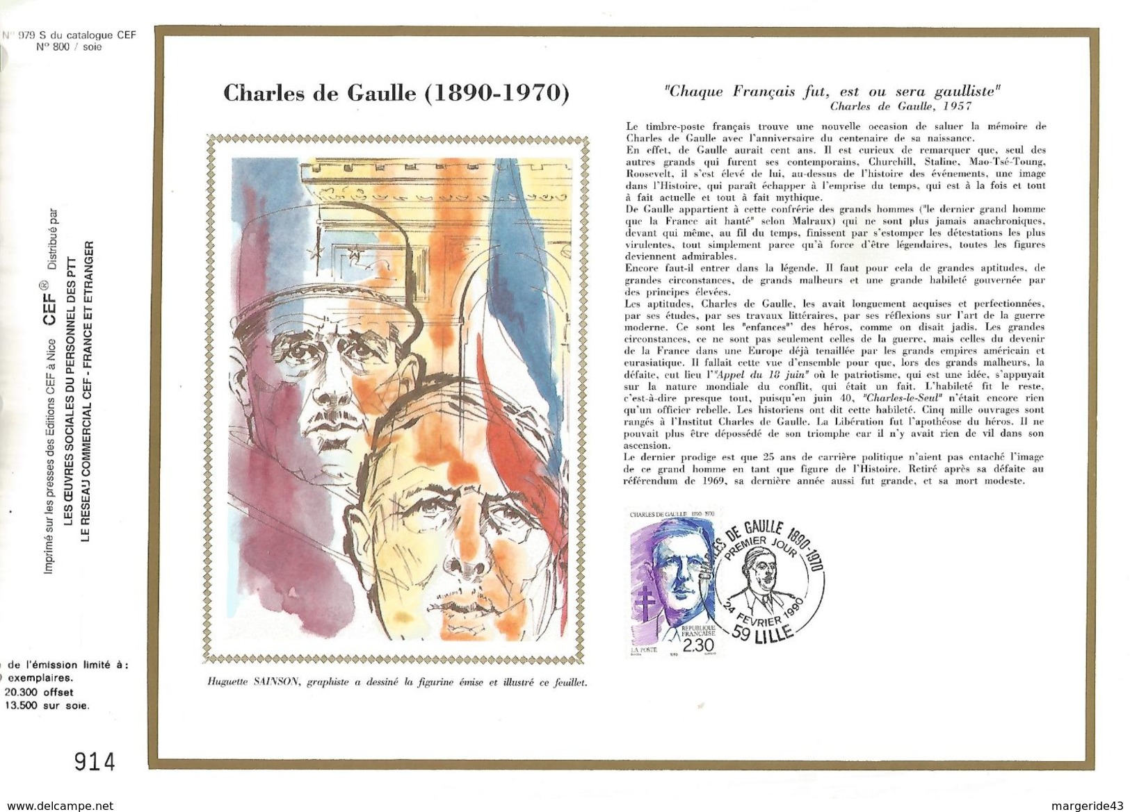 DOCUMENT SOIE 1990 CHARLES DE GAULLE - De Gaulle (General)