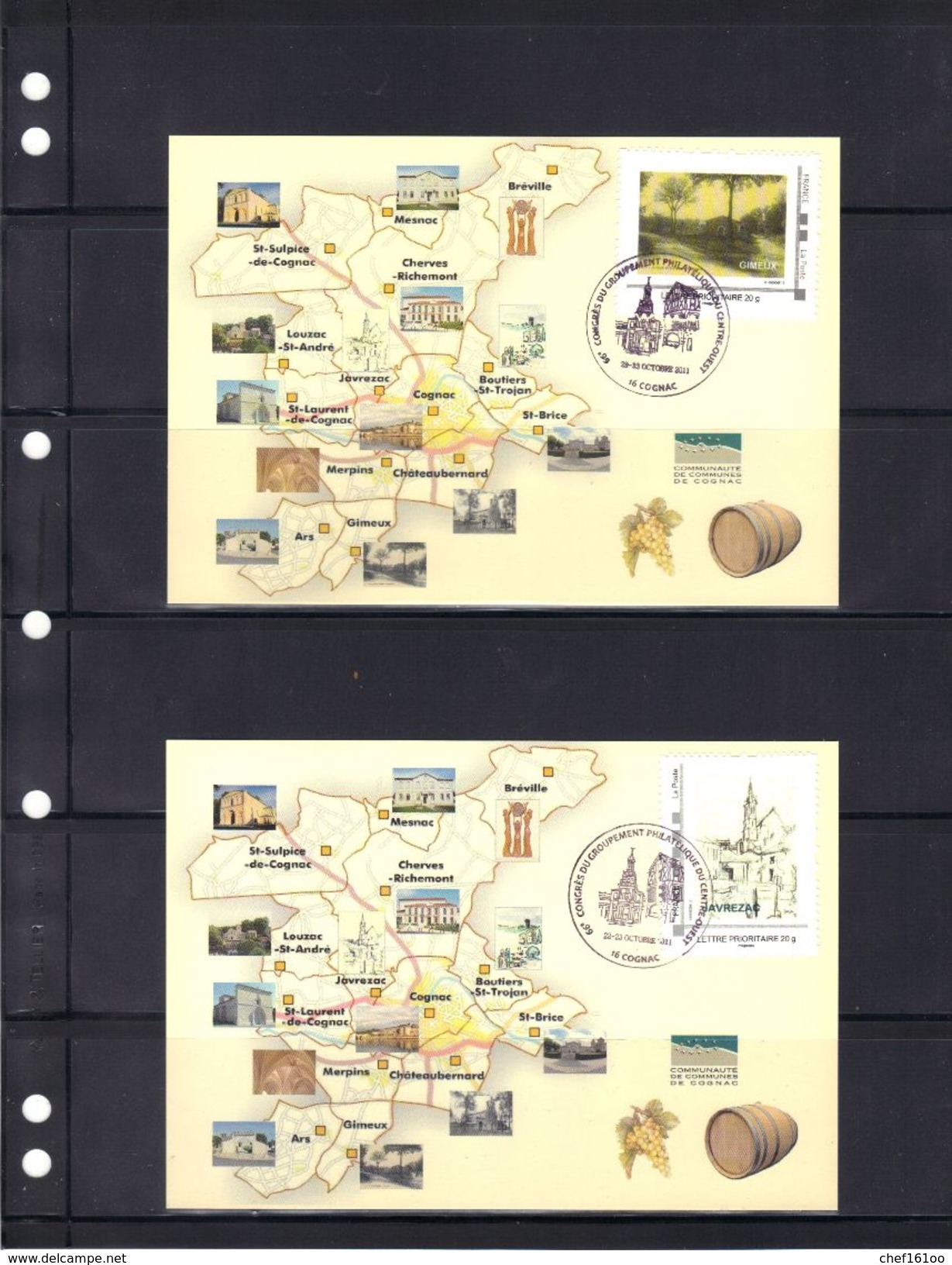 14 Cartes Avec Timbres "collectors" Différents De La Communauté De Communes De Cognac, 2011. - Collectors