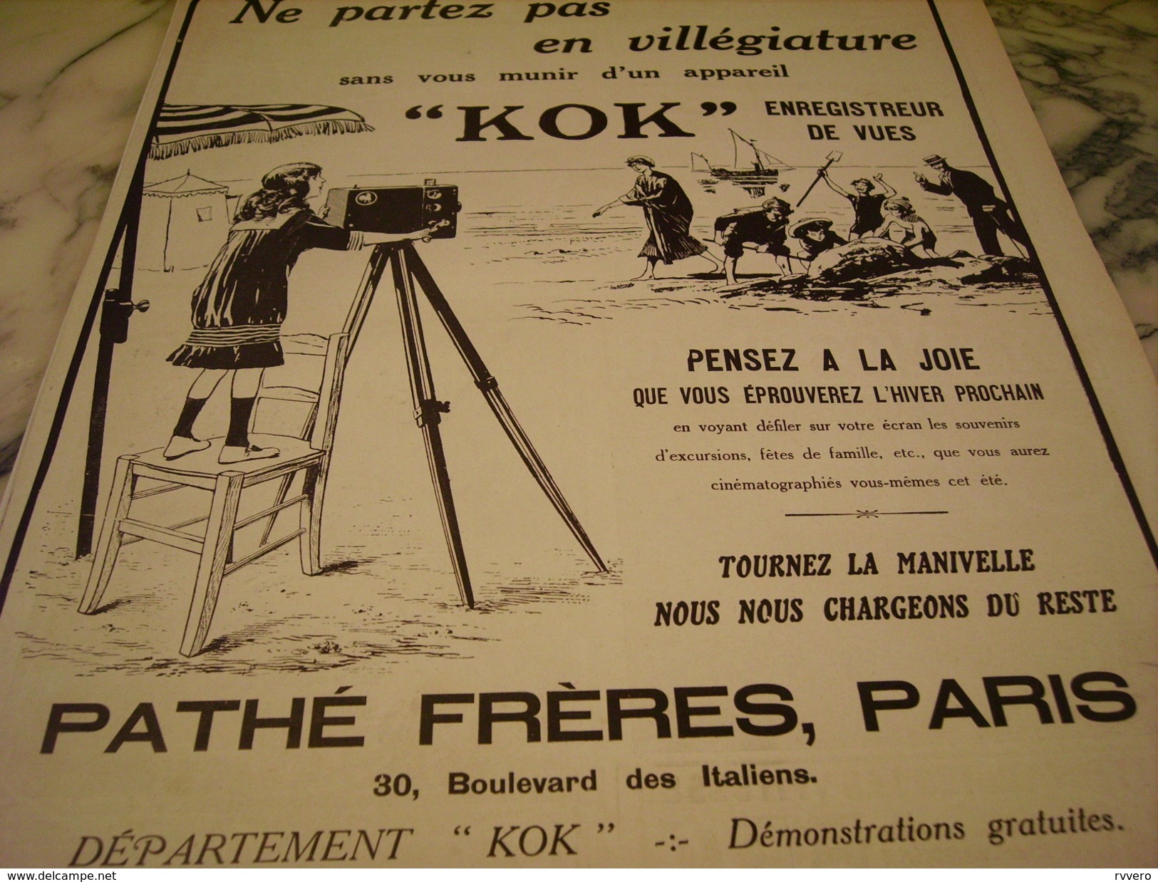 ANCIENNE PUBLICITE APPAREIL PHOTO KOK PATHE FRERE 1914 - Publicités