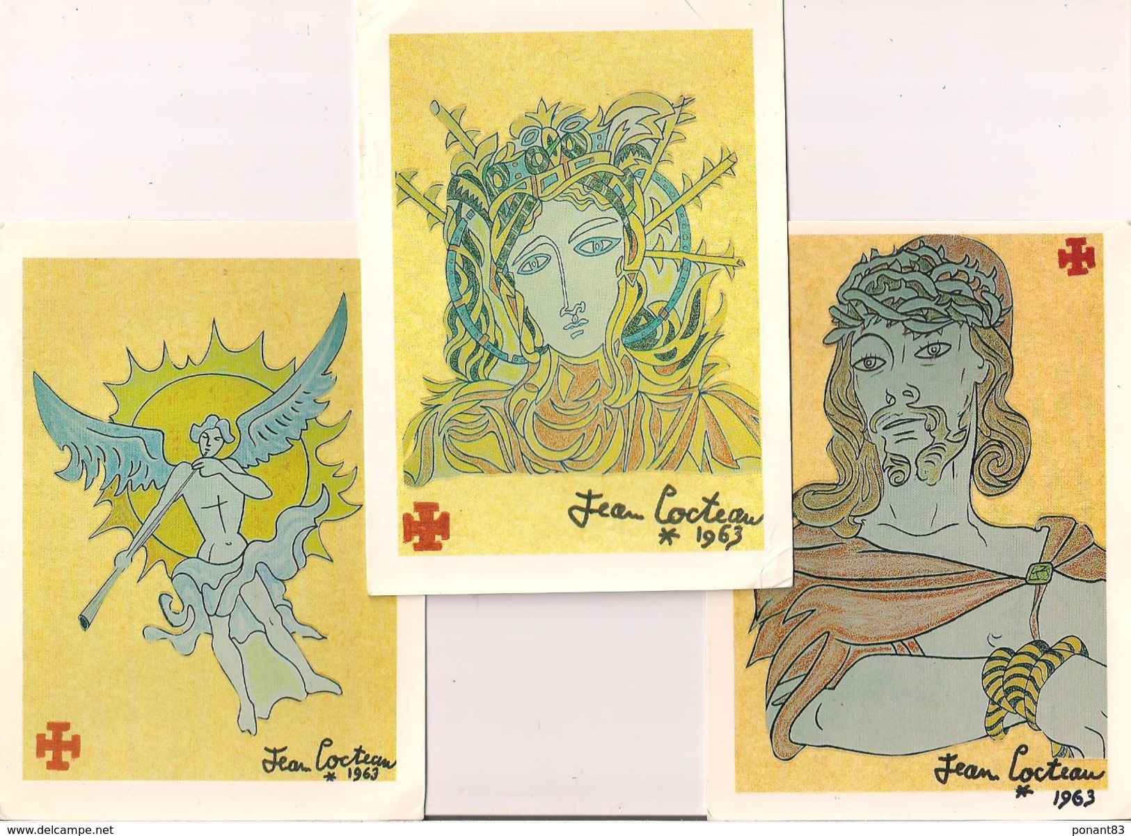 Fréjus : Chapelle Notre Dame De Jérusalem : 3 Cartes Des Décors De Jean Cocteau De 1963 - - Frejus