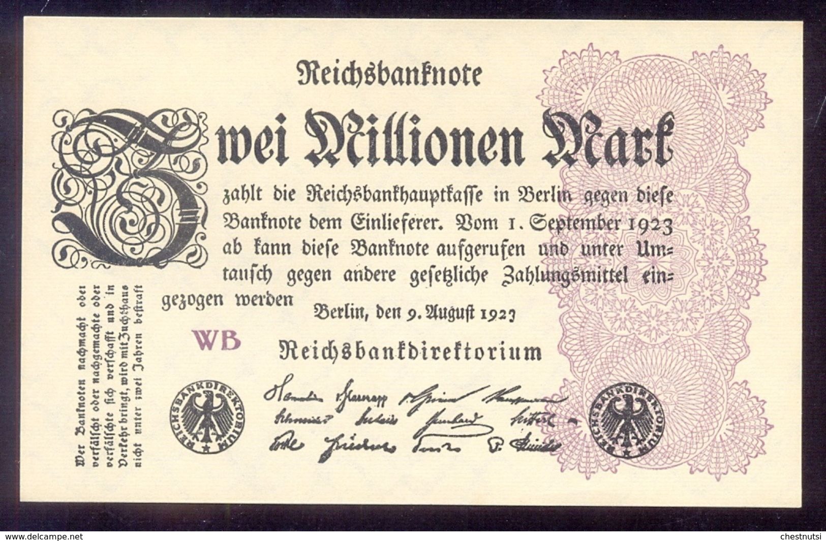 GERMANY 2 Millionen Mark 1923 P104c Weimar Republic UNC - 20 Millionen Mark