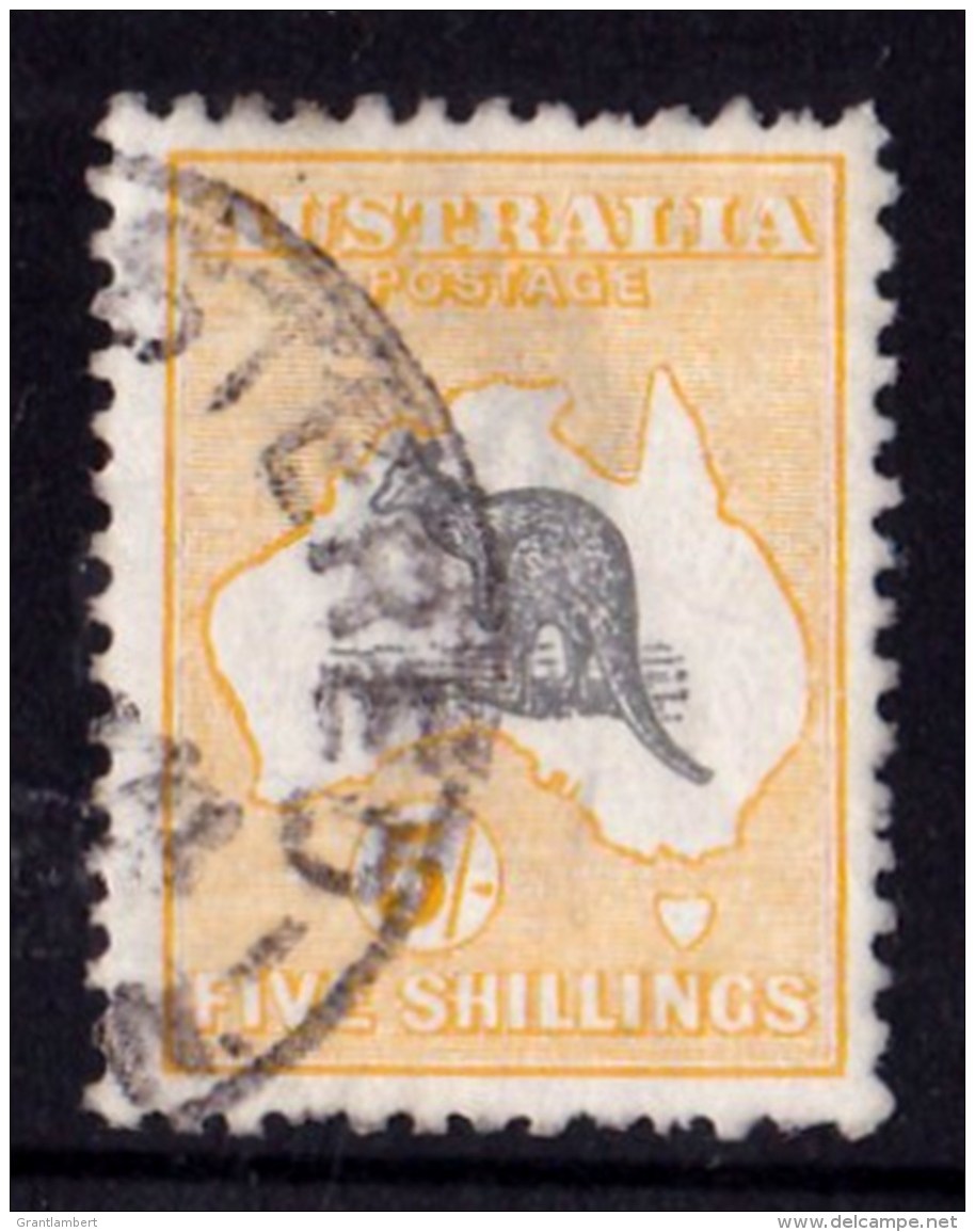 Australia 1918 Kangaroo 5/- Grey &amp; Yellow 3rd Watermark Used - Listed Variety - Used Stamps