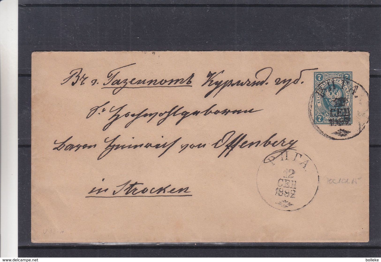 Russie - Lettre De 1892 - Entier Postal - Oblit Riga - Exp VersStrocken En Allemagne - Briefe U. Dokumente