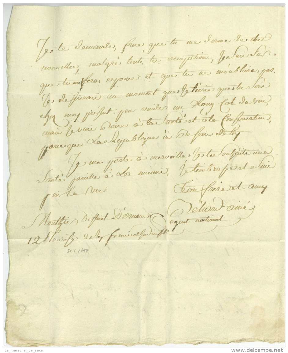 Armee Du Rhin 1794 - Lettre Au General En Chef MICHAUD (1751-1835) Beliard Ainé Mouthier-Haute-Pierre Doubs 67 BENFELDS - Marques D'armée (avant 1900)