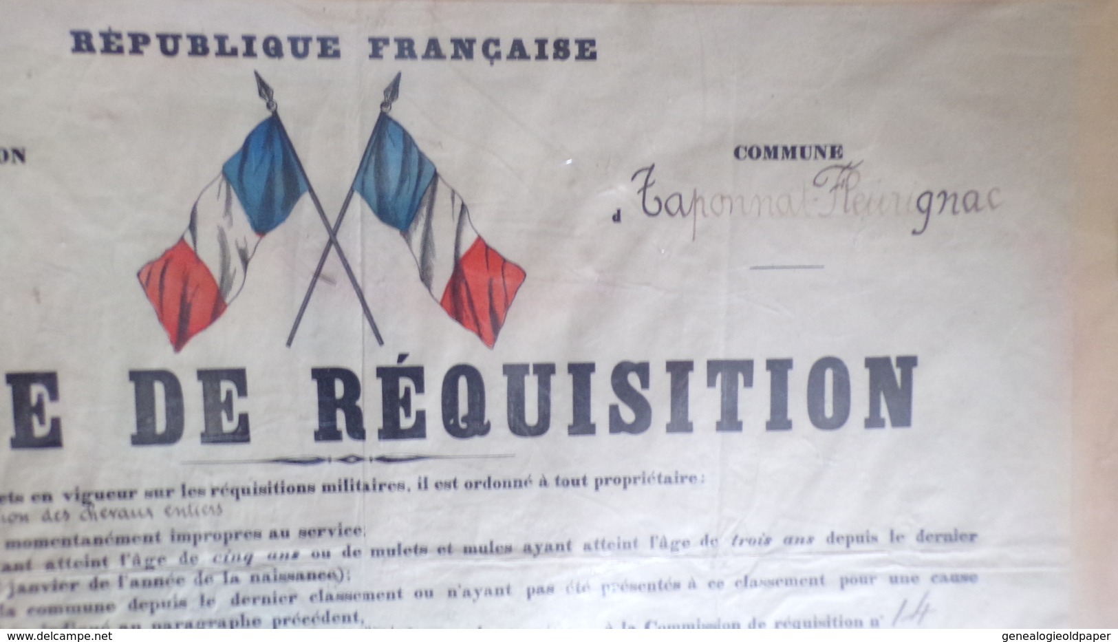 87 -MAGNAC LAVAL -TAPONNAT FLEURIGNAC-AFFICHE ORDRE REQUISITION ANIMAUX - CHASSENEUIL PLACE CHAMP DE FOIRE -1909-GUERRE - Historical Documents