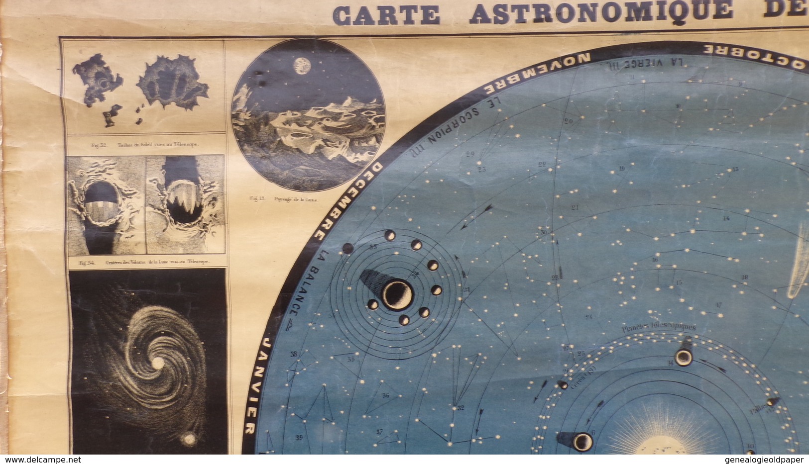 RARE CARTE ASTRONOMIQUE DE L'UNIVERS-ETIENNE LAPORTE 1877-ASTRONOMIE -COMETE NEPTUNE -TERRE-JUPITER-URANUS-VENUS-MERCURE - Autres & Non Classés