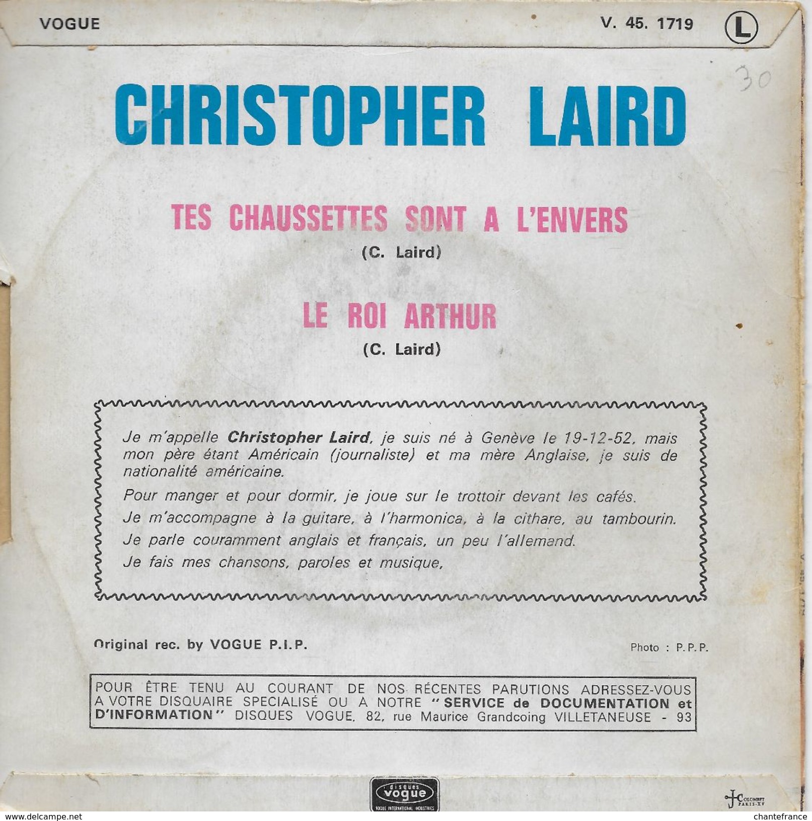 Christopher Laird 45t. SP *tes Chaussettes Sont à L'envers* - Altri - Francese