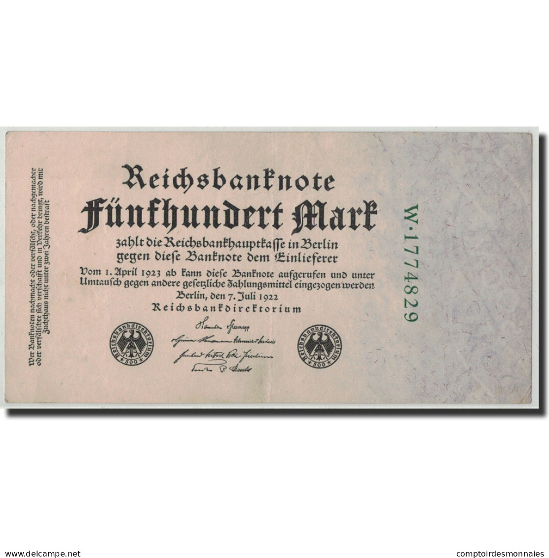 Billet, Allemagne, 500 Mark, 1922, 1922-07-07, KM:74b, SUP - 500 Mark