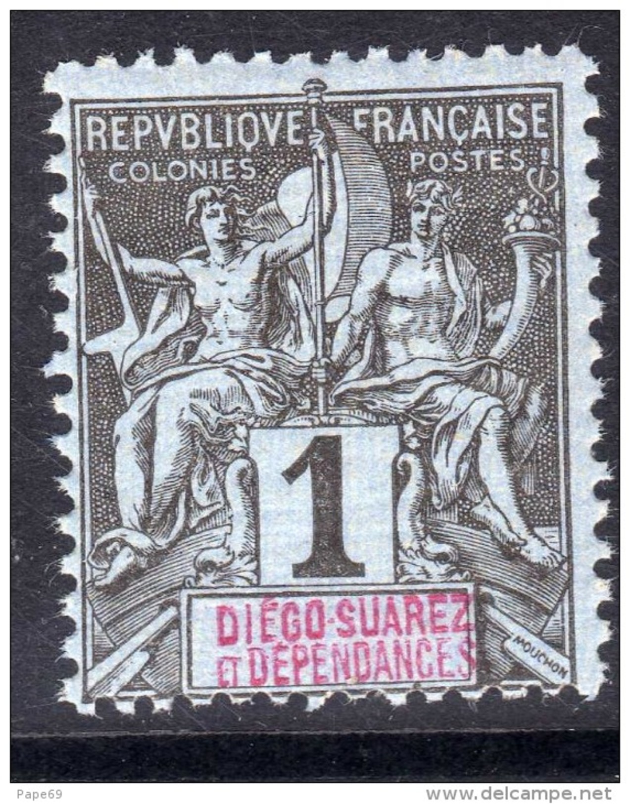 Diégo-Suarez N° 25 XX Type Groupe : 1 C. Noir Sur Azuré, Sans Charnière, TB - Neufs