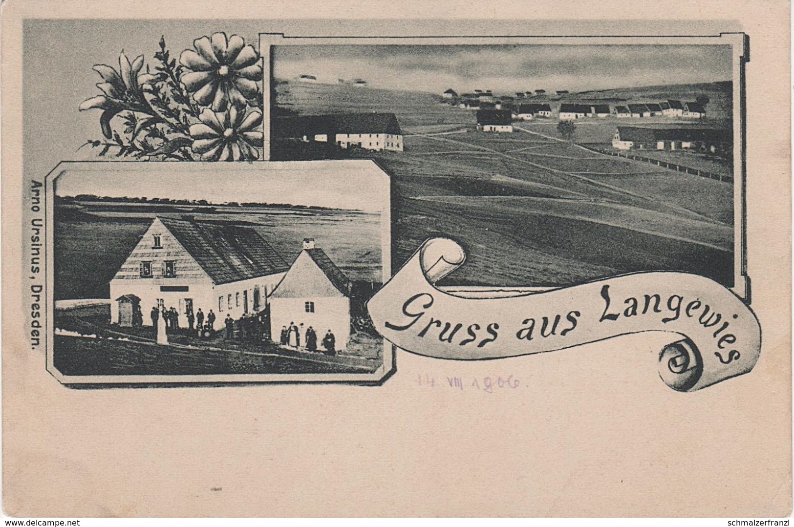 Litho AK Dlouha Louka Langewies Langewiese Gasthof A Ossegg Osek Teplitz Teplice Neustadt Nove Mesto Moldau Fleyh Brüx - Sudeten