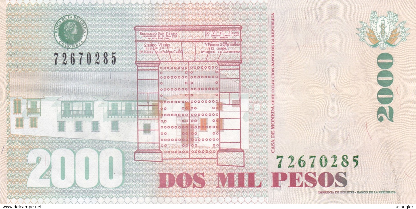 COLOMBIA 2000 PESOS 2014 XF (free Shiping Via Regular Air Mail (buyer Risk)) - Colombia