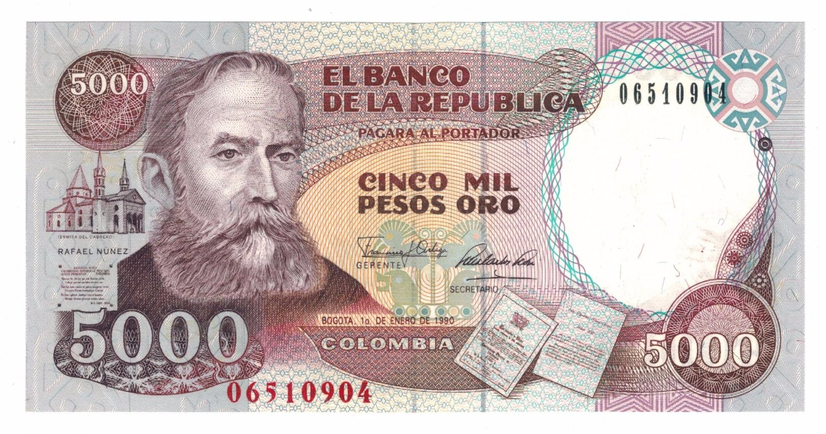 Colombia 5000 Pesos 1990, P-436. UNC. - Colombia