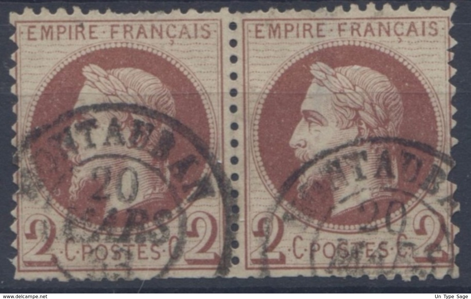 France - Napoleon Lauré N°26 - Paire Oblitérée - Cote 105€ - (F038) - 1863-1870 Napoleon III With Laurels