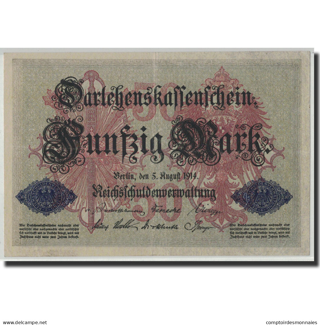 Billet, Allemagne, 50 Mark, 1914, 1914-08-05, KM:49b, TTB+ - Bestuur Voor Schulden