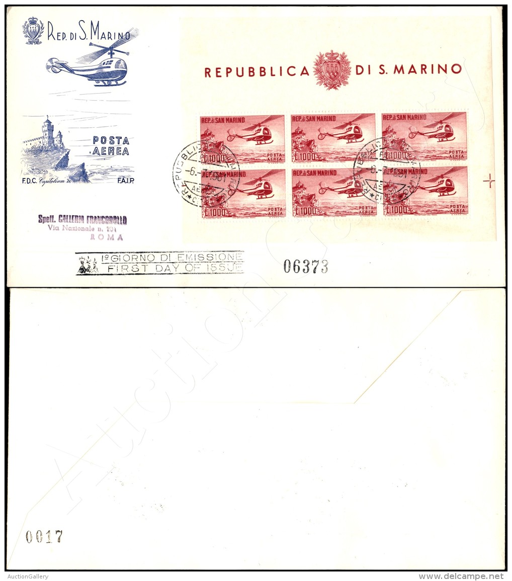 Foglietto Elicottero (22 - Foglietti) Su FDC Capitolium N.0017 - 6.7.1961 - Sonstige & Ohne Zuordnung