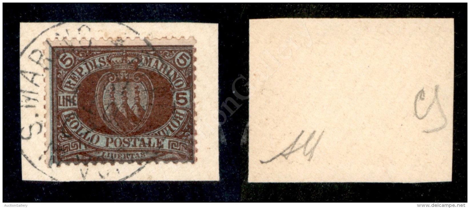 1894 - 5 Lire Carminio Verde (22) Su Frammento San Marino 20.10.99 (600+) - Other & Unclassified