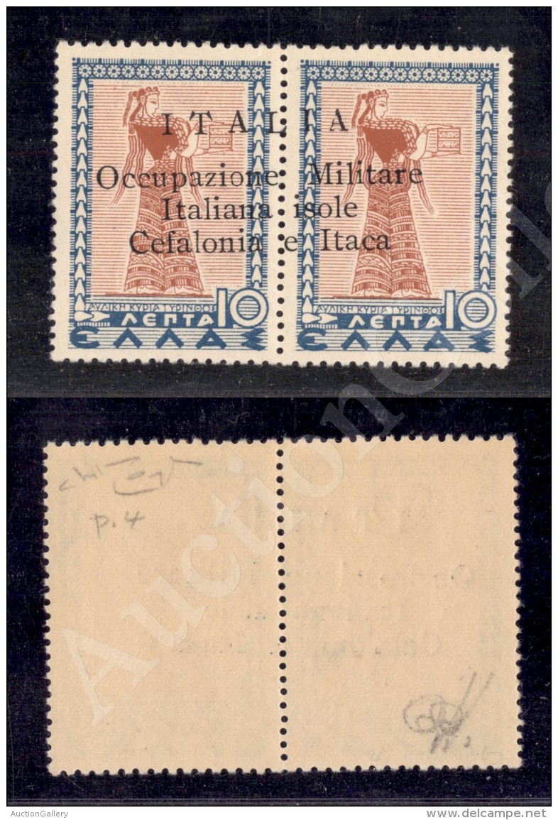 Cefalonia E Itaca - 1941 - 10 + 10 Lepta (120e) Soprastampa Obliqua - Gomma Integra - Raybaudi + Cert. AG (750+) - Sonstige & Ohne Zuordnung