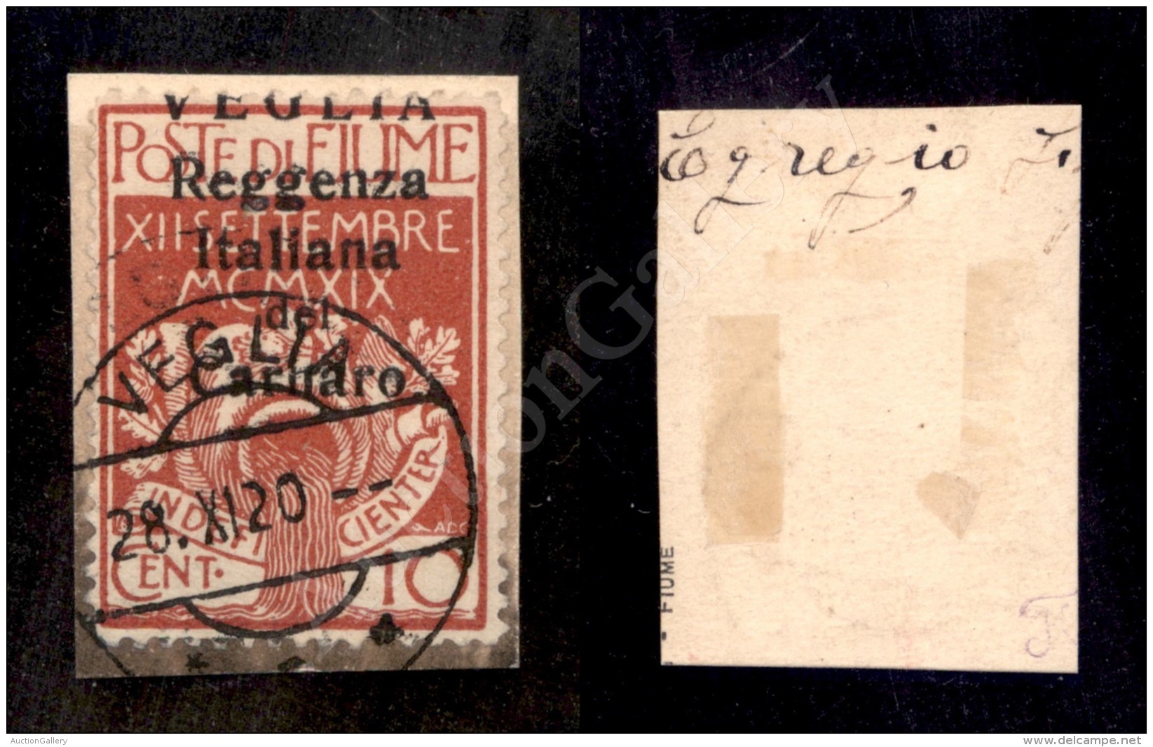 1920 - Veglia - 10 Cent (6ga) Soprastampa Fortemente Spostata In Alto VEGLIA A Cavallo - Cert. AG. (1.000+) - Otros & Sin Clasificación