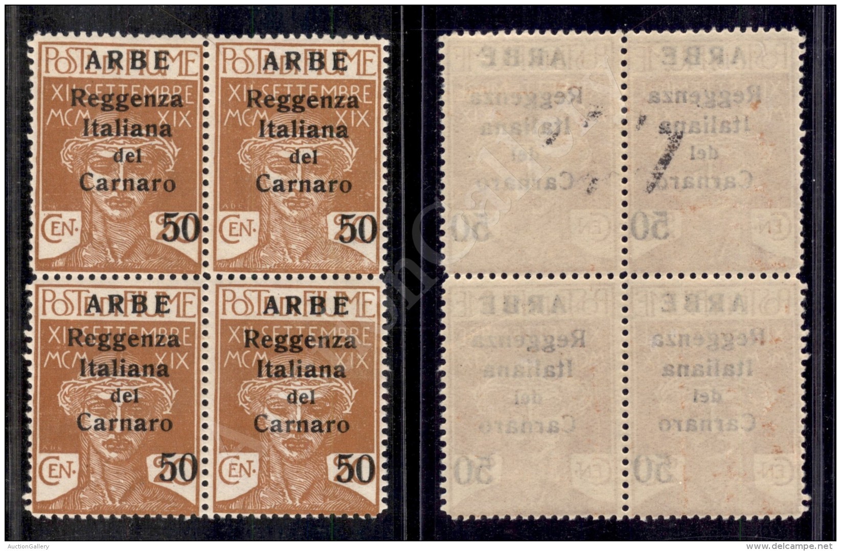 1920 - 50 Cent Su 20 Cent (9) In Quartina - Gomma Integra - Ben Centrata - Cert. AG. (1.200++) - Sonstige & Ohne Zuordnung