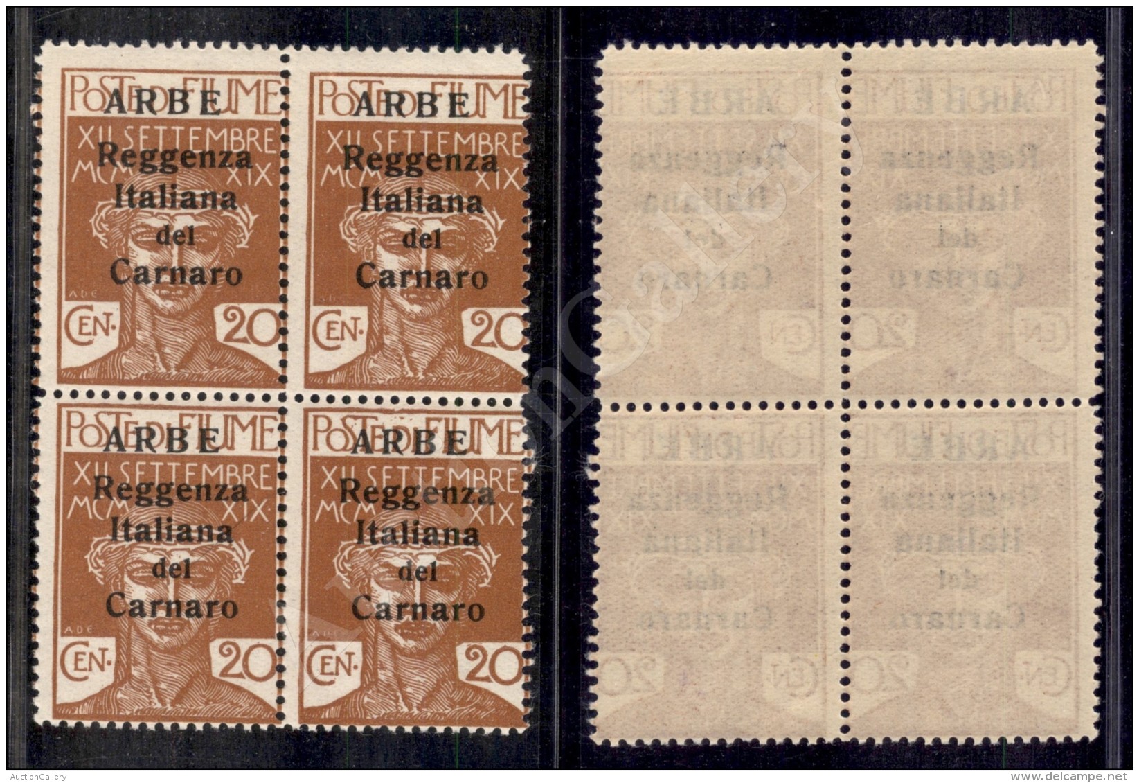 1920 - 20 Cent (7) In Quartina - Gomma Integra - Cert. AG. (1.100) - Otros & Sin Clasificación