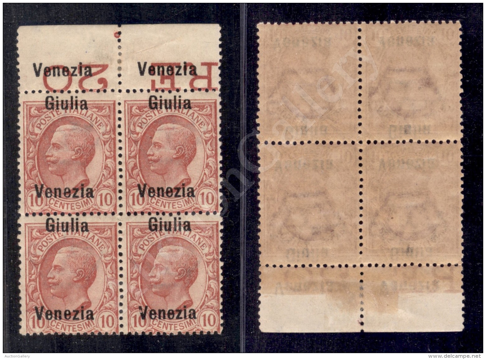 1918 - 10 Cent (22da+22d) - Soprastampa Fortemente Spostata E Ripetuta Sul Bordo In Quartina Bordo Foglio - Gomma... - Otros & Sin Clasificación