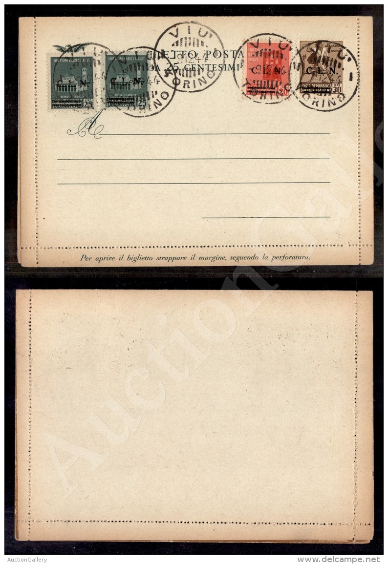 CLN Torino - Biglietto Postale 25 Cent (Regno) Ricoperto - Vi&ugrave; 9.12.44 - Otros & Sin Clasificación