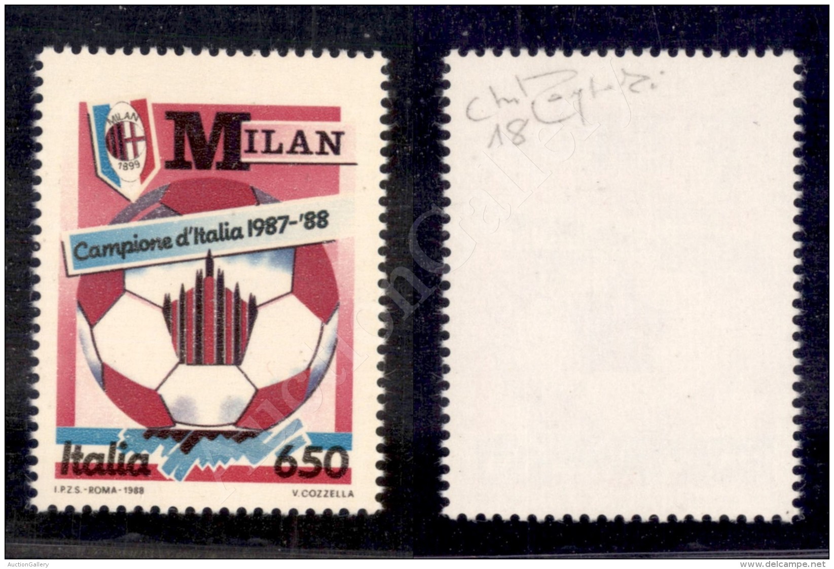 1988 - 650 Lire Azzurro &ldquo;Scudetto Milan&rdquo; (1836a) - Gomma Integra - Cert. Oro Raybaudi - Otros & Sin Clasificación