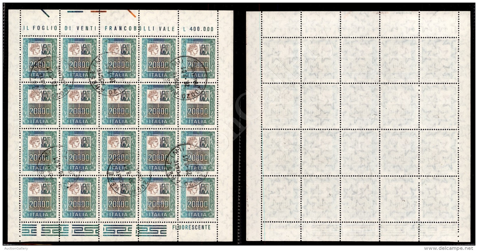 1987 - 20000 Lire (1442B) Foglietto Di 20 Esemplari Con Annullamenti Originali - Otros & Sin Clasificación