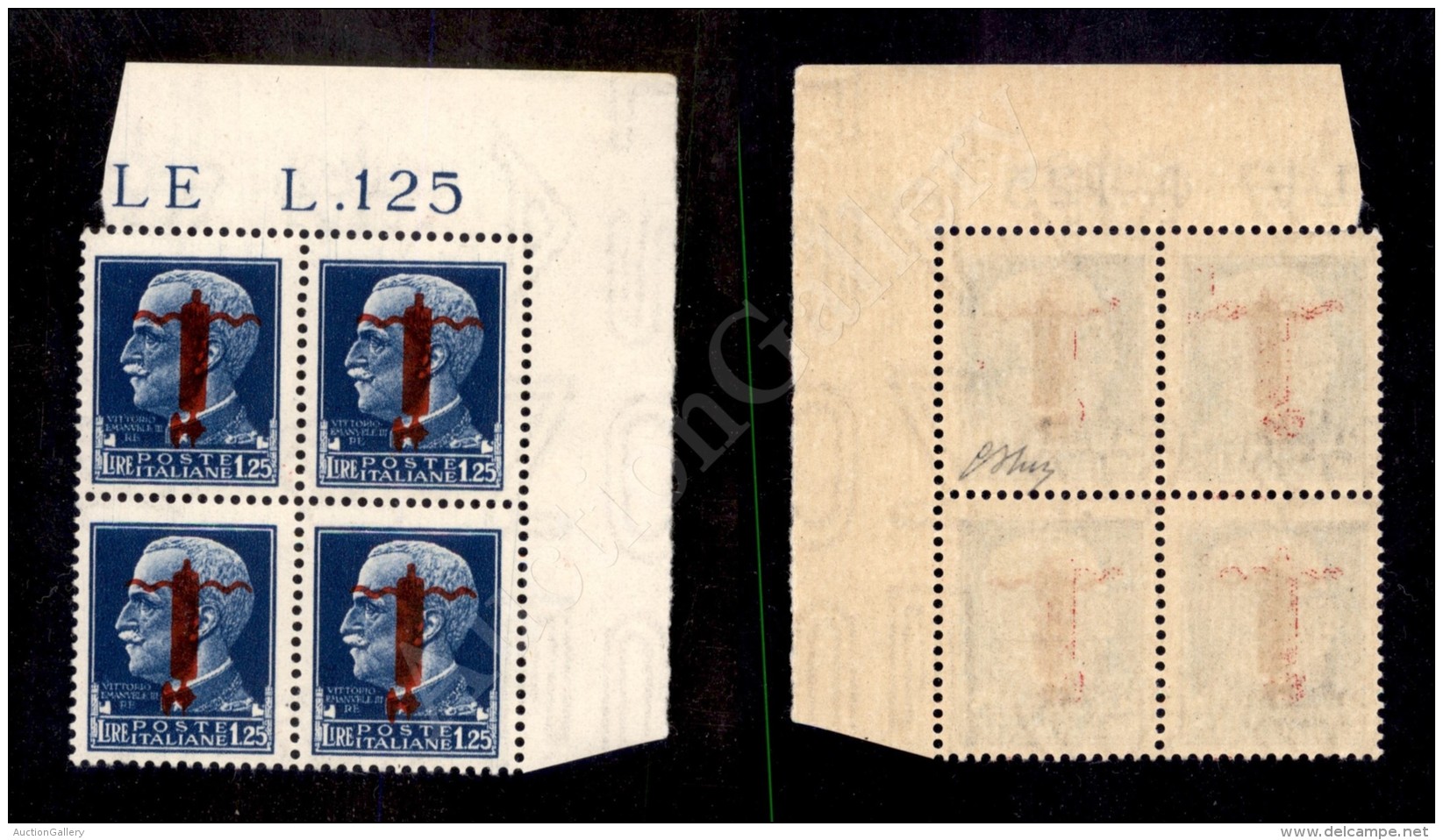 1944 - Quartina Del 1,25 Lire Fascio Rosso Cupo/bruno (495) Angolo Di Foglio - Oliva - Otros & Sin Clasificación