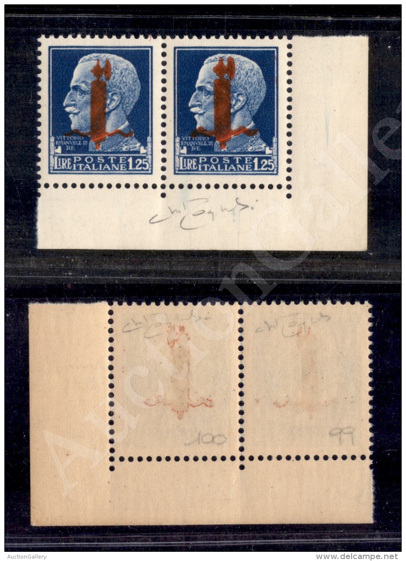 1944 - Verona - Fascio Rosso Arancio - 1,25 Lire (495 Am) - Coppia Orizzontale Angolo Di Foglio Con Fascio Grosso... - Otros & Sin Clasificación