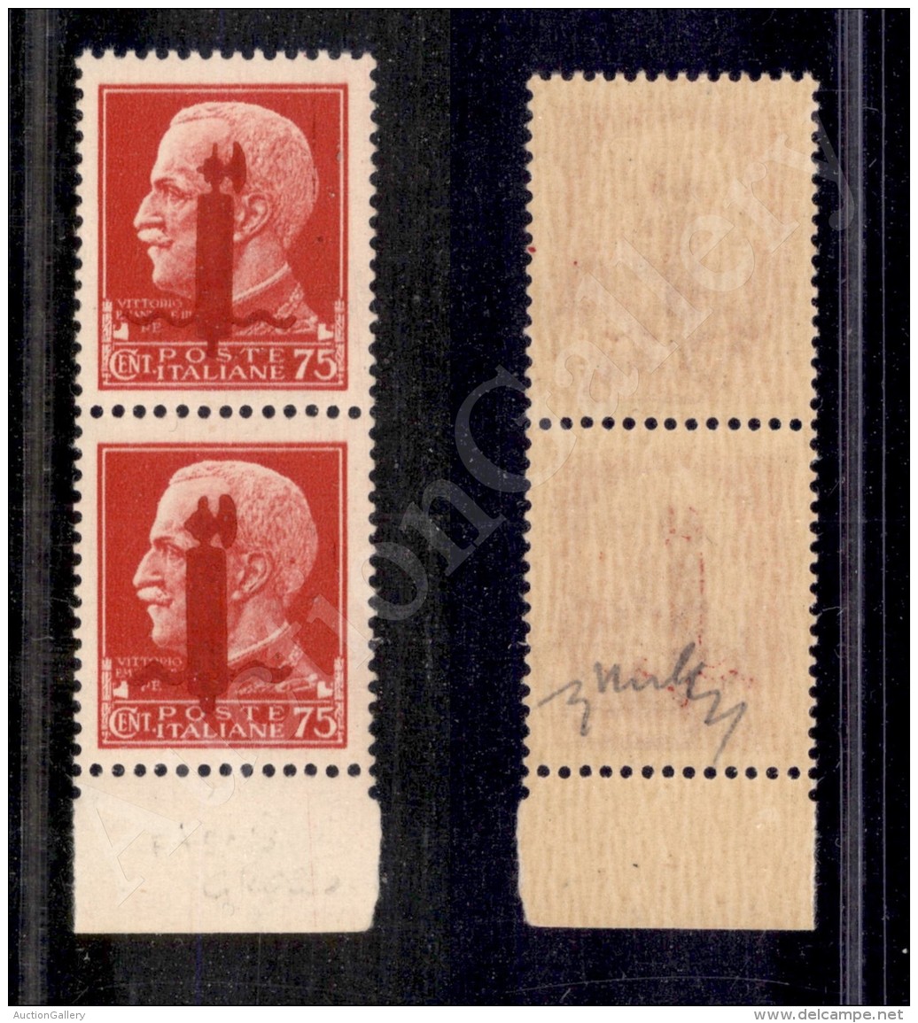 1944 - 75 Cent (494B) - Coppia Verticale Bordo Foglio Con Fascio Grosso (pos. 100) Nel Pezzo Inferiore - Gomma... - Other & Unclassified