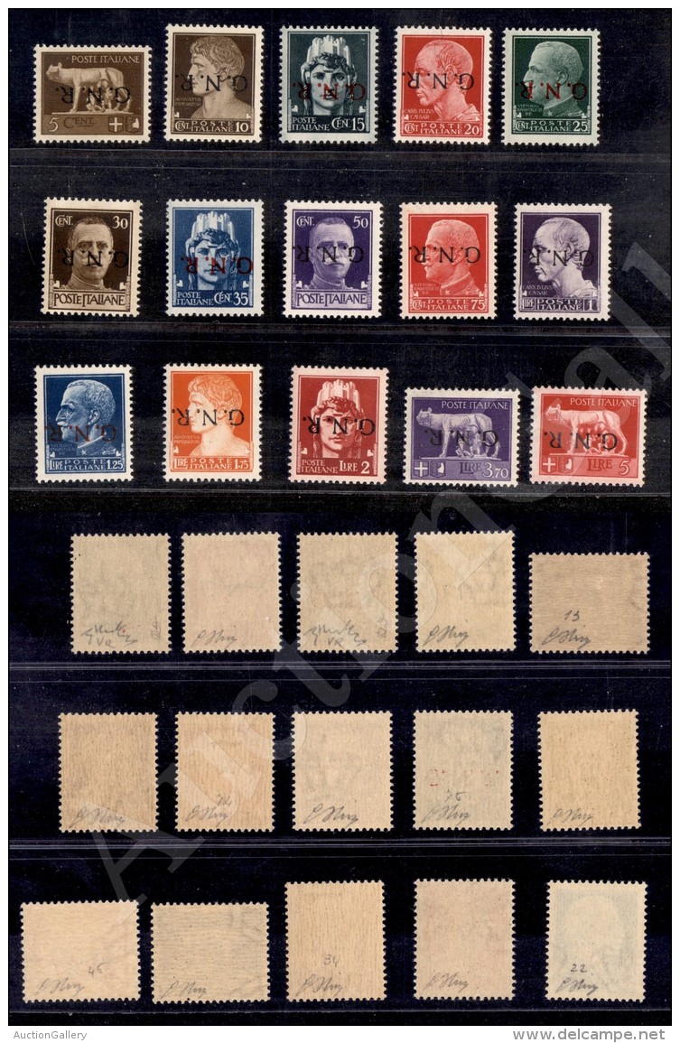 1944 - GNR Verona - Quindici Valori Con Soprastampe Capovolte (470/a/485a) - Gomma Integra - Oliva (3.600) - Other & Unclassified