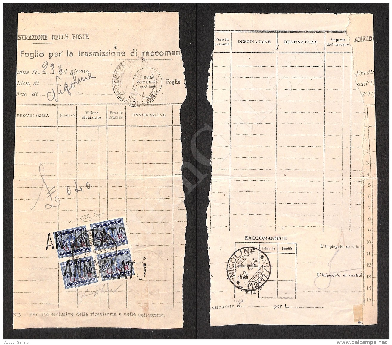 1944 - GNR Brescia - 10 Cent (48/I - Segnatasse) - Quartina Su Modulo Postale - Vigolone 28.4.44 - Raro - Sirotti E... - Otros & Sin Clasificación