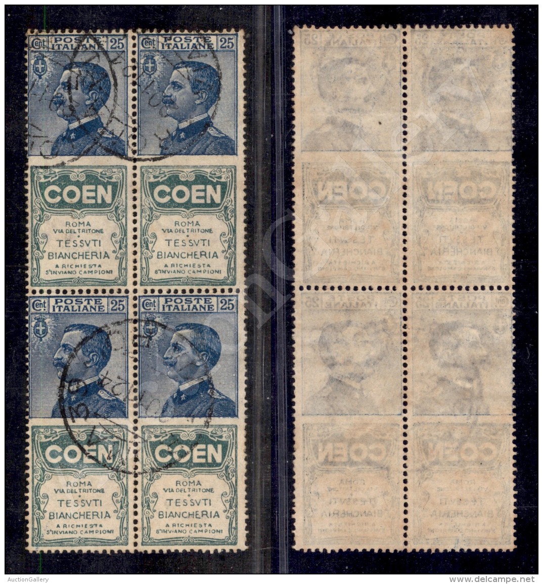 1924 - Quartina Del 25 Cent Coen (5 - Pubblicitari) Usata Con Annullamenti Originali - Molto Bella - Otros & Sin Clasificación